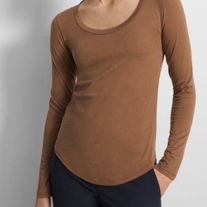 NWT Theory Tiny Long-Sleeve Scoop Tee in Organic Cotton – Truffle (Light Brown)